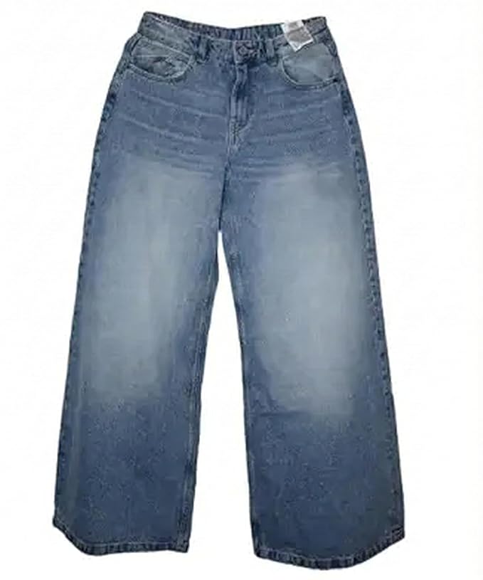 HOORZA Women’s High-Waist Palazzo Denim Jeans – Vintage Blue Wide Leg Pants