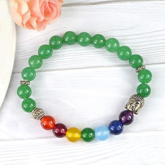 Natural 7 Chakra Stone & Green Aventurine 8mm Bracelet - Healing Meditation Luck Crystal Jewelry for Men & Women (Unisex Stretch)