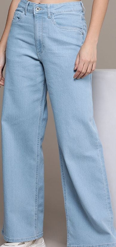Hoorza Women's High Waisted Bootcut Jeans, Light Blue Denim Wide Leg Pants
