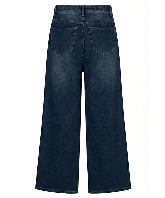 HOORZA Women’s High-Rise Wide Leg Palazzo Jeans – Vintage Blue Denim