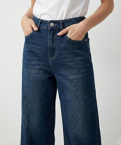 HOORZA Women’s High-Rise Wide Leg Palazzo Jeans – Vintage Blue Denim