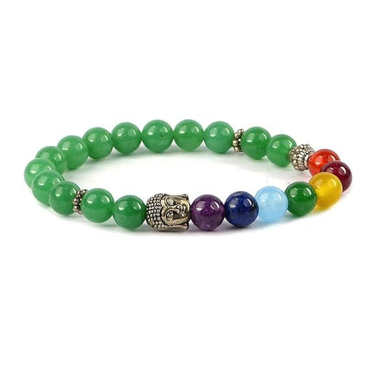 Natural 7 Chakra Stone & Green Aventurine 8mm Bracelet - Healing Meditation Luck Crystal Jewelry for Men & Women (Unisex Stretch)