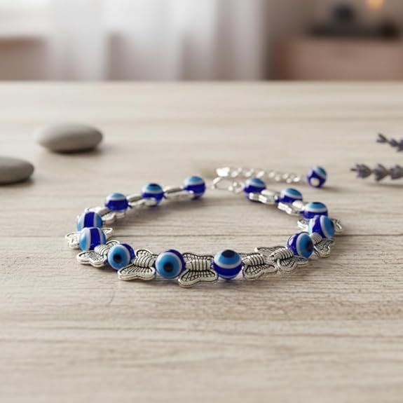 Handmade 8mm Turkish Evil Eye Blue Bead Bracelet - Protection Good Luck Amulet Jewelry for Men Women Teen Girls Boys (Stretch)