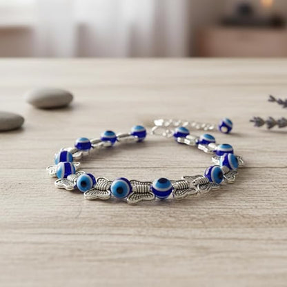 Handmade 8mm Turkish Evil Eye Blue Bead Bracelet - Protection Good Luck Amulet Jewelry for Men Women Teen Girls Boys (Stretch)