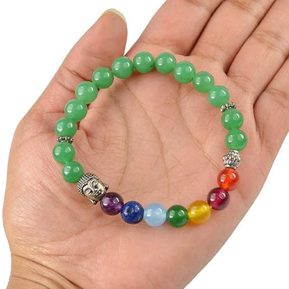 Natural 7 Chakra Stone & Green Aventurine 8mm Bracelet - Healing Meditation Luck Crystal Jewelry for Men & Women (Unisex Stretch)