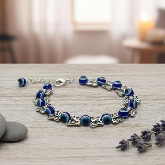 Handmade 8mm Turkish Evil Eye Blue Bead Bracelet - Protection Good Luck Amulet Jewelry for Men Women Teen Girls Boys (Stretch)