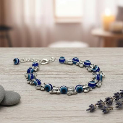 Handmade 8mm Turkish Evil Eye Blue Bead Bracelet - Protection Good Luck Amulet Jewelry for Men Women Teen Girls Boys (Stretch)