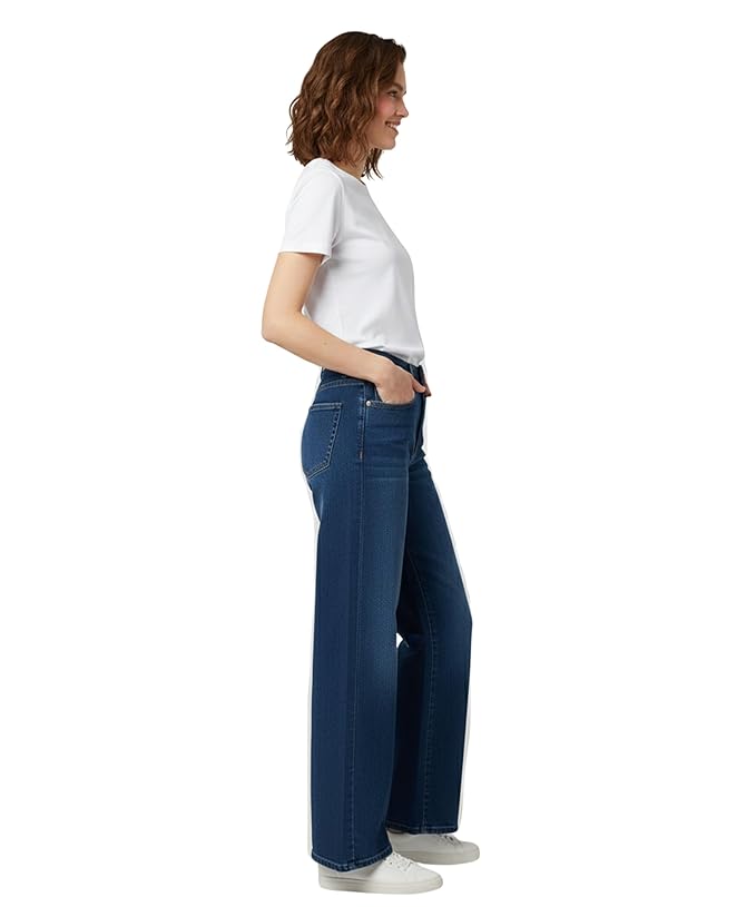 Hoorza Women's High Rise Wide Leg Jeans, Medium Blue Wash, Straight Fit Denim Pants