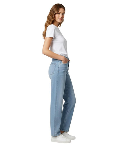 Hoorza Women's Straight Leg Jeans, Light Blue Wash, High Rise Denim, Classic Fit