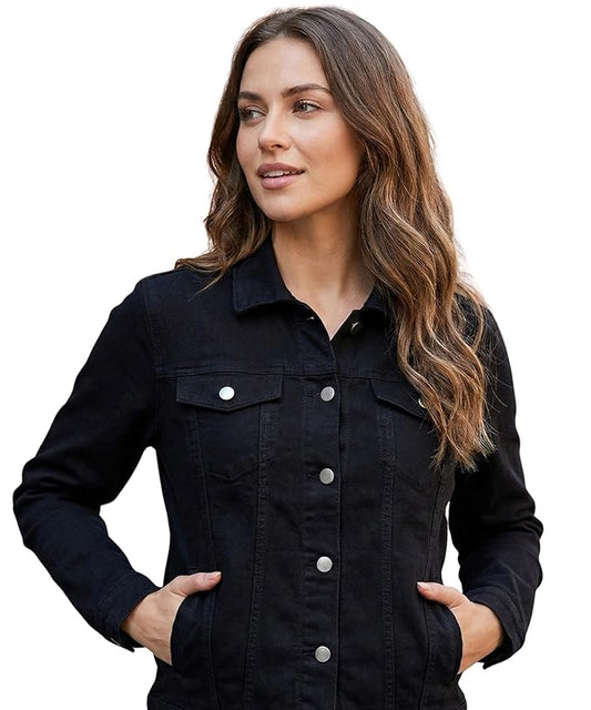 HOORZA Women’s Black Cropped Denim Jacket – lightweight, stylish, and perfect for everyday streetwear.