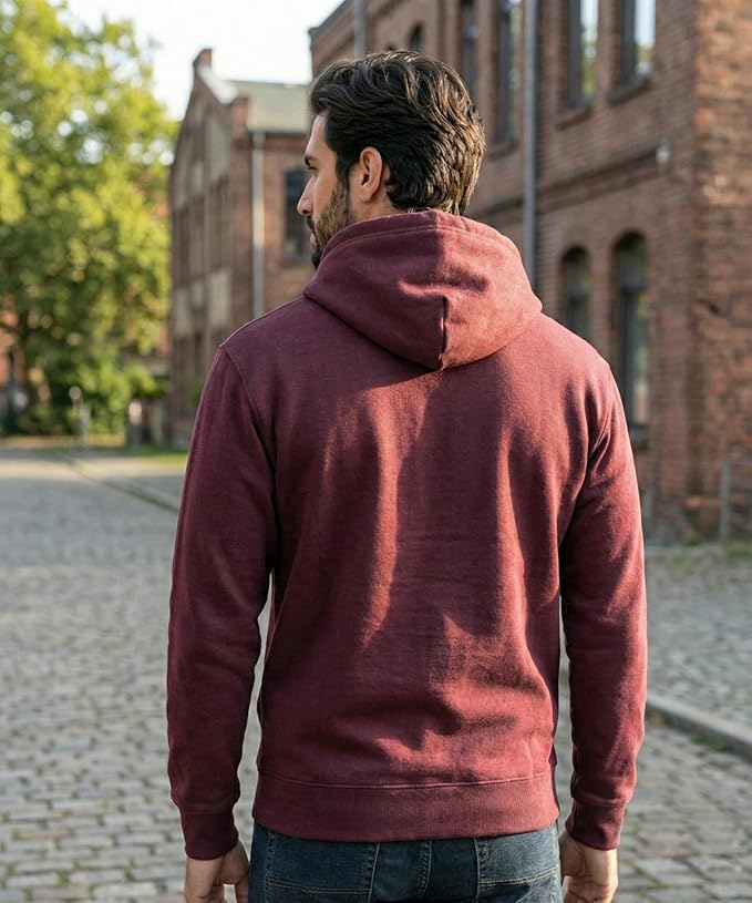Hoorza Men’s Woollen Cotton Hoodie – Soft Warm Hooded Sweatshirt with Kangaroo Pocket