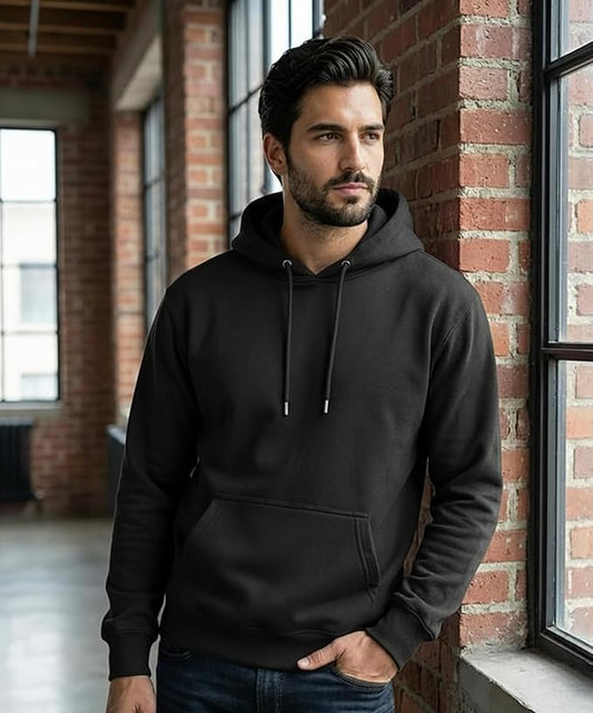 Hoorza Men’s Woollen Cotton Hoodie – Soft Warm Hooded Sweatshirt with Kangaroo Pocket Black