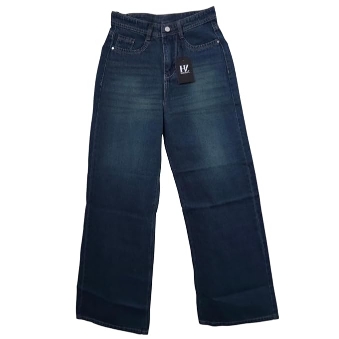 HOORZA Women’s High-Waist Wide Leg Jeans – Vintage Blue Stretch Denim Pants